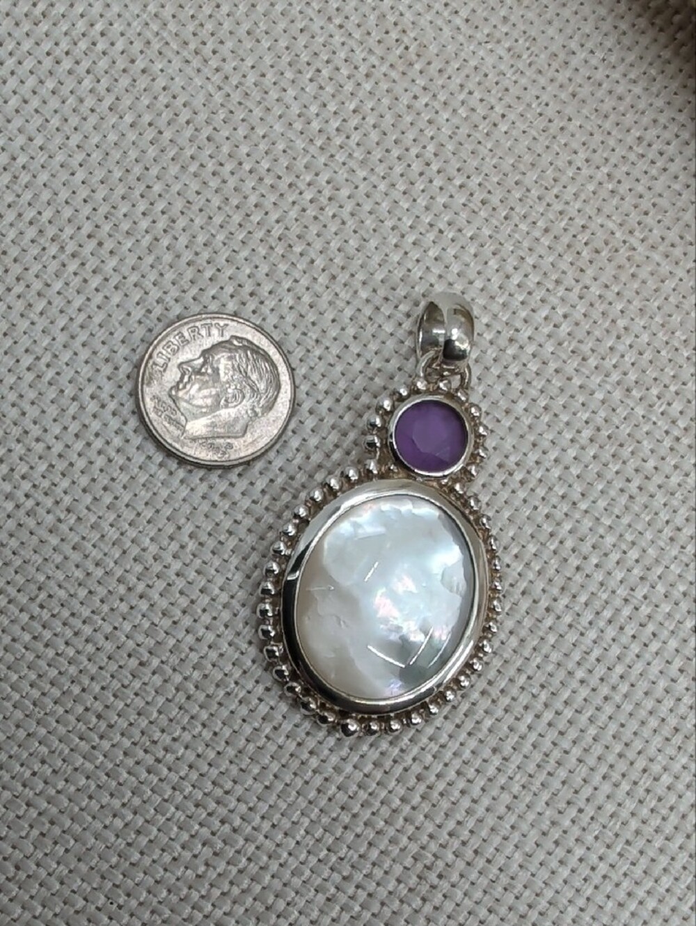 Vintage Whitney Kelly 925 Sterling Silver Mother of Pearl Amethyst Pendant - Picture 16 of 16